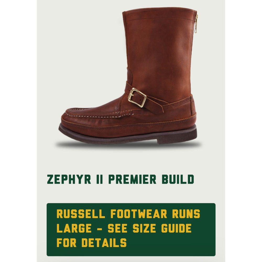 Russell Moccasin Zephyr II Nubuck Buckle Boots 4D Vibram Sole Custom Made USA